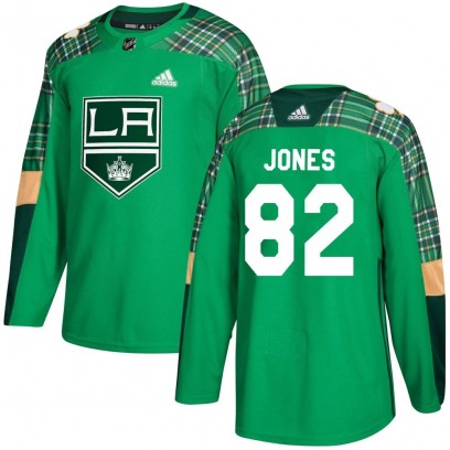 Men's Authentic Los Angeles Kings Caleb Jones Adidas St. Patrick's Day Practice Jersey - Green