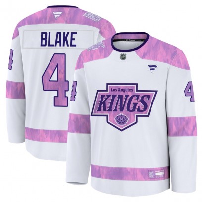 Men's Premium Los Angeles Kings Rob Blake Fanatics 2024 Hockey Fights Cancer Practice Jersey - White