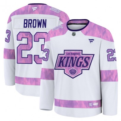 Men's Premium Los Angeles Kings Dustin Brown Fanatics 2024 Hockey Fights Cancer Practice Jersey - White