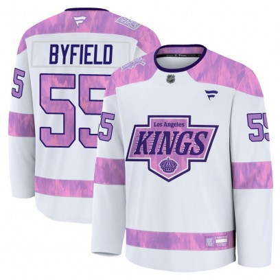 Men's Premium Los Angeles Kings Quinton Byfield Fanatics 2024 Hockey Fights Cancer Practice Jersey - White