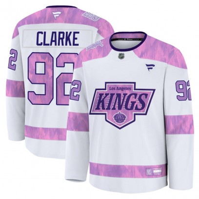 Men's Premium Los Angeles Kings Brandt Clarke Fanatics 2024 Hockey Fights Cancer Practice Jersey - White