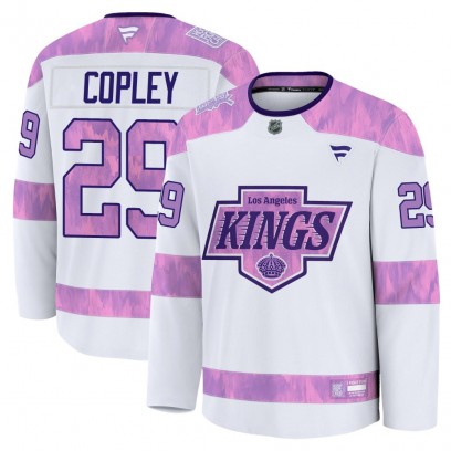 Men's Premium Los Angeles Kings Pheonix Copley Fanatics 2024 Hockey Fights Cancer Practice Jersey - White