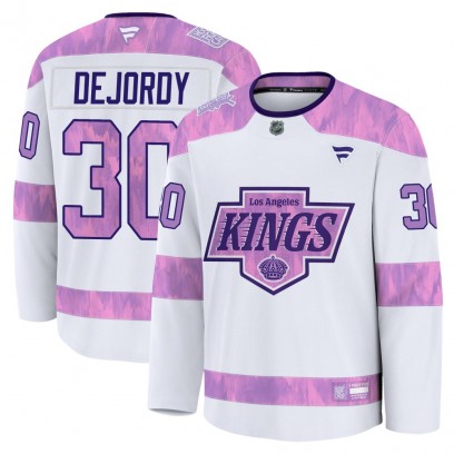 Men's Premium Los Angeles Kings Denis Dejordy Fanatics 2024 Hockey Fights Cancer Practice Jersey - White