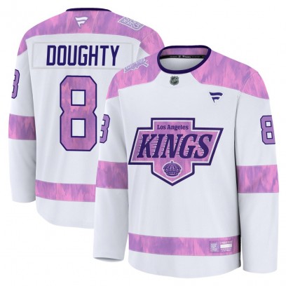 Men's Premium Los Angeles Kings Drew Doughty Fanatics 2024 Hockey Fights Cancer Practice Jersey - White