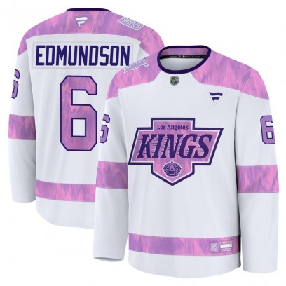 Men's Premium Los Angeles Kings Joel Edmundson Fanatics 2024 Hockey Fights Cancer Practice Jersey - White