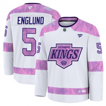 Men's Premium Los Angeles Kings Andreas Englund Fanatics 2024 Hockey Fights Cancer Practice Jersey - White