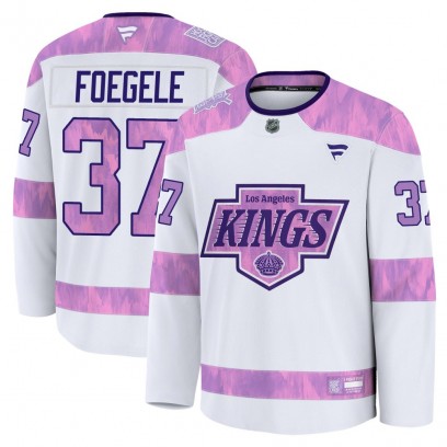 Men's Premium Los Angeles Kings Warren Foegele Fanatics 2024 Hockey Fights Cancer Practice Jersey - White