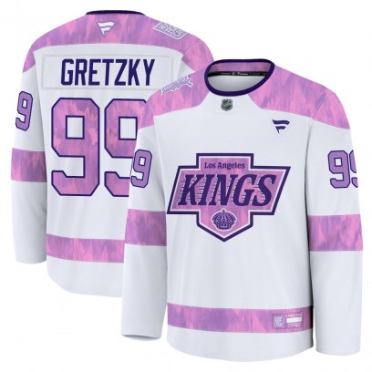 Men's Premium Los Angeles Kings Wayne Gretzky Fanatics 2024 Hockey Fights Cancer Practice Jersey - White