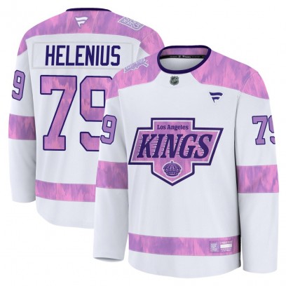 Men's Premium Los Angeles Kings Samuel Helenius Fanatics 2024 Hockey Fights Cancer Practice Jersey - White