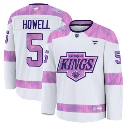 Men's Premium Los Angeles Kings Harry Howell Fanatics 2024 Hockey Fights Cancer Practice Jersey - White