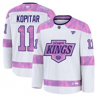 Men's Premium Los Angeles Kings Anze Kopitar Fanatics 2024 Hockey Fights Cancer Practice Jersey - White