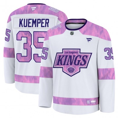 Men's Premium Los Angeles Kings Darcy Kuemper Fanatics 2024 Hockey Fights Cancer Practice Jersey - White