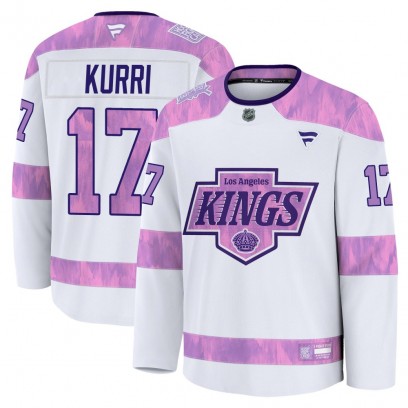 Men's Premium Los Angeles Kings Jari Kurri Fanatics 2024 Hockey Fights Cancer Practice Jersey - White