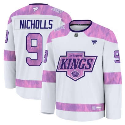 Men's Premium Los Angeles Kings Bernie Nicholls Fanatics 2024 Hockey Fights Cancer Practice Jersey - White