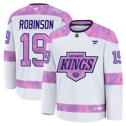 Men's Premium Los Angeles Kings Larry Robinson Fanatics 2024 Hockey Fights Cancer Practice Jersey - White