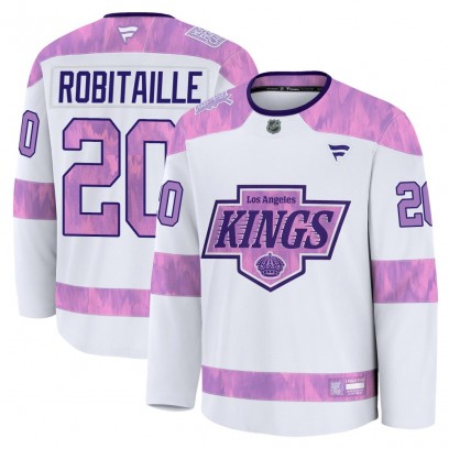 Men's Premium Los Angeles Kings Luc Robitaille Fanatics 2024 Hockey Fights Cancer Practice Jersey - White