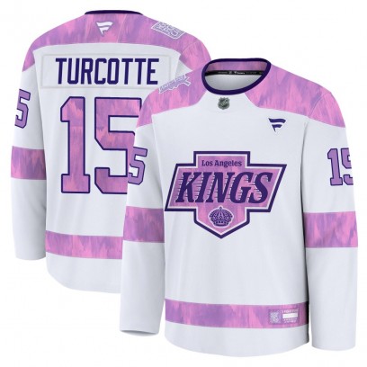 Men's Premium Los Angeles Kings Alex Turcotte Fanatics 2024 Hockey Fights Cancer Practice Jersey - White