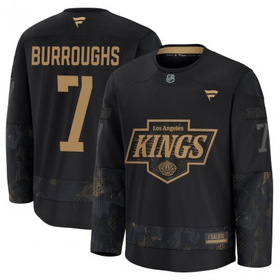 Youth Premium Los Angeles Kings Kyle Burroughs Fanatics 2024 Military Appreciation Practice Jersey - Black