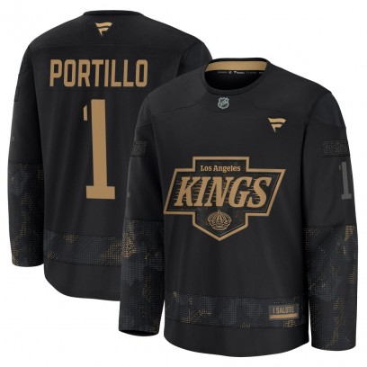 Youth Premium Los Angeles Kings Erik Portillo Fanatics 2024 Military Appreciation Practice Jersey - Black