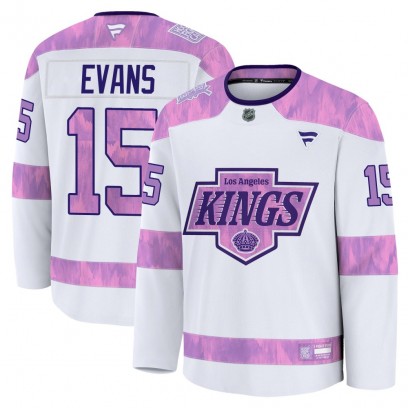 Youth Premium Los Angeles Kings Daryl Evans Fanatics 2024 Hockey Fights Cancer Practice Jersey - White