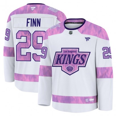 Youth Premium Los Angeles Kings Steven Finn Fanatics 2024 Hockey Fights Cancer Practice Jersey - White