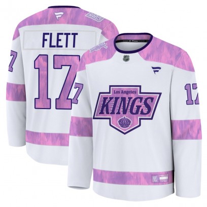 Youth Premium Los Angeles Kings Bill Flett Fanatics 2024 Hockey Fights Cancer Practice Jersey - White