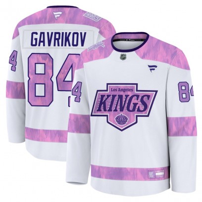 Youth Premium Los Angeles Kings Vladislav Gavrikov Fanatics 2024 Hockey Fights Cancer Practice Jersey - White