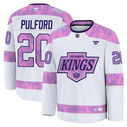 Youth Premium Los Angeles Kings Bob Pulford Fanatics 2024 Hockey Fights Cancer Practice Jersey - White