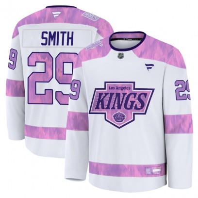 Youth Premium Los Angeles Kings Billy Smith Fanatics 2024 Hockey Fights Cancer Practice Jersey - White